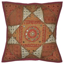 Square Handmade Embroidery Mirror Work Cushion Cover, Style : Art