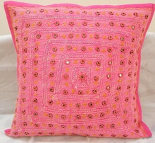 Pink Colour Print Mirror Cushion Cover