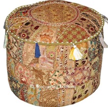 100 % Cotton Round Ottoman Patchwork Cover, for Home Storage