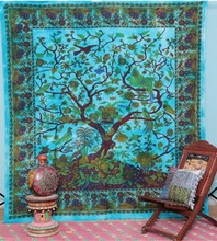 Reena's 100% Cotton Tree Skyblue Wall Hanging, Pattern : Printed