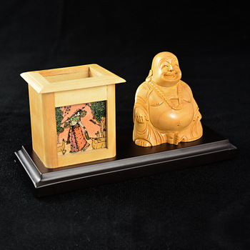 Wooden Buddha Pen Stand