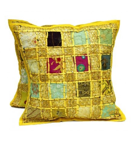 EMBROIDERY SEQUIN PATCHWORK INDIAN SARI THROW PILLOW CASES CUSHION COVERS