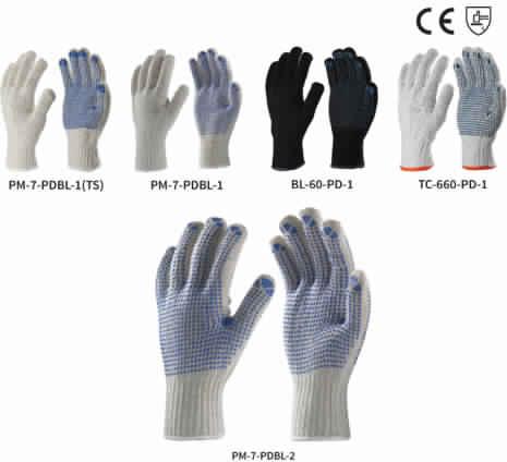 Poly / Cotton Knitted Seamless Gloves with PVC Dots