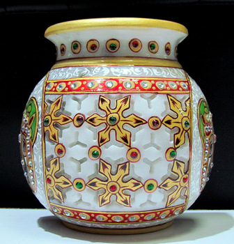 Marble Big Pot With Jewellery Painting, for Home Decoration, Style : Folk Art
