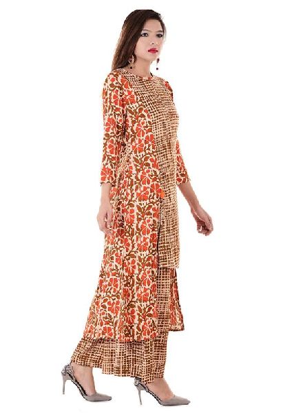 Orange Printed Kurti With Palazzo