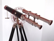 ROYAL NAVY BRASS DOUBLE BARREL TELESCOPE WITH TRIPOD STAND