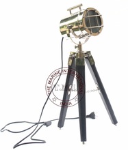 Alum/Brass/SS/Glass/Wood/Wire SPOTLIGHT LAMP ON STAND