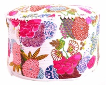 Cotton Kantha Pouf Ottoman, Pattern : Embroidered