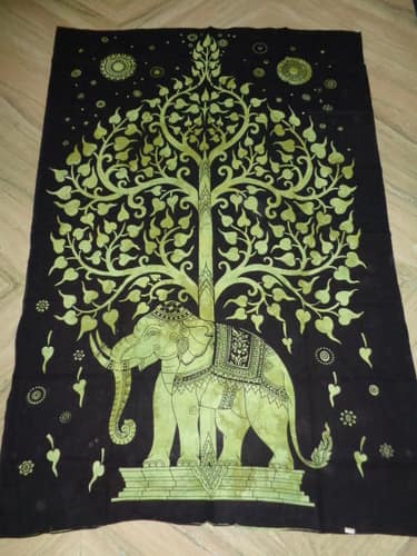 INDIAN PRINTED TAPESTRIES TREE OF LIFE ELEPHANT