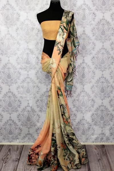 Printed Designer Pure Linen Saree, Occasion : Festival Wear, Party Wear