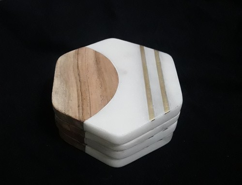 Polished Plain Marble Inlay Coaster Set, Feature : Crack Proof, Great Design