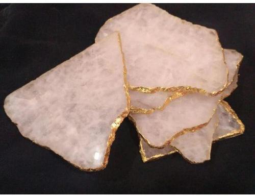 Gold Foil Polished Plain Quartz Stone Coaster, Size : 4 Inch