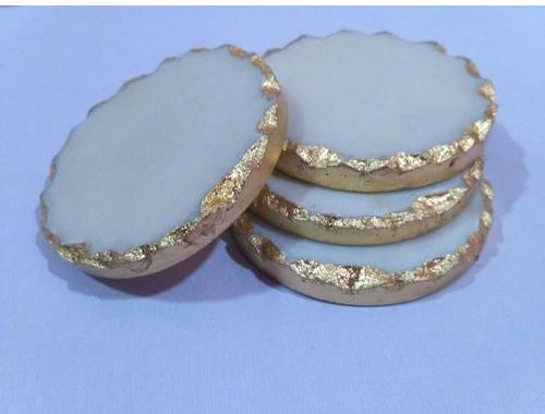Gold foil Polished Round Marble Coaster