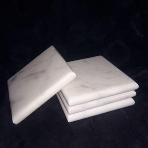 Polished Square Shape Marble Coaster, Pattern : Plain
