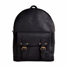  Buffalo Leather Backpack, Color : Black