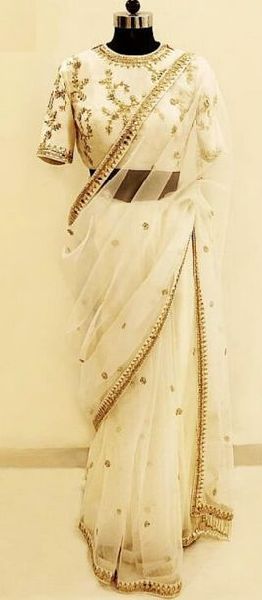 Attractive Off White Party Wear Sarees
