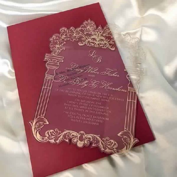 Clear Acrylic Invite Printed In Gold Ink