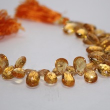 Citrine Gemstone Faceted Pear Briolette Beads, Color : Picture