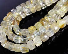 Golden Rutilated Faceted Box Cube Beads, Color : Picture