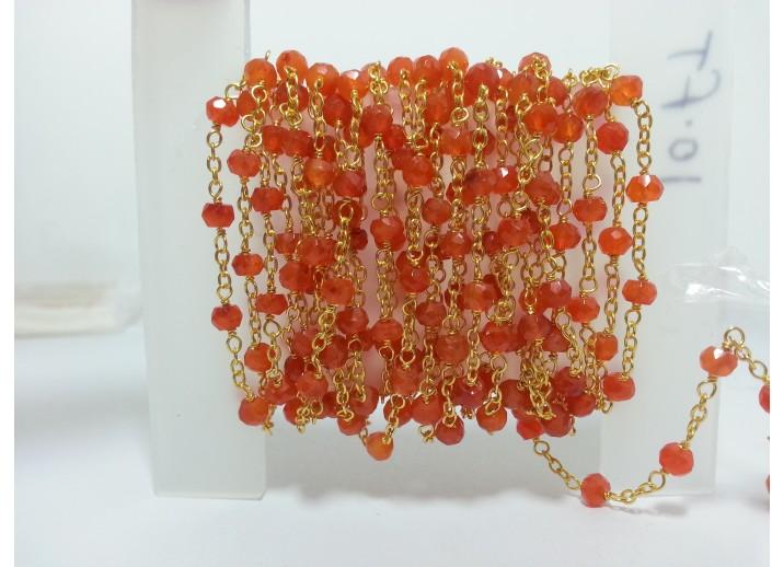 Natural Carnelian Faceted Rondelle Beads Gold Plated Rosary Chain