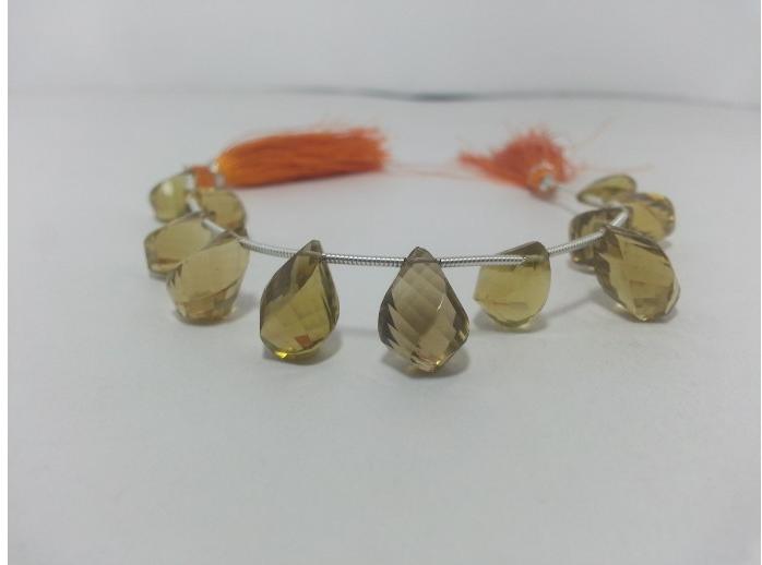 Natural Champagne Quartz Faceted Twisted Drops Beads