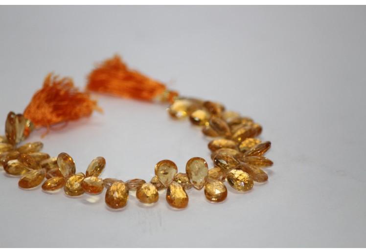 Natural Citrine Faceted Pear Briolette Beads