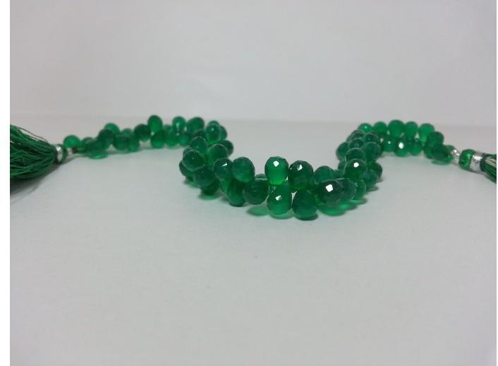 Natural Green Onyx Faceted Drop Briolette Beads Strand