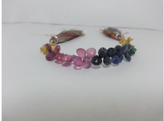 Natural Multi Precious Faceted Pears Briolette Beads