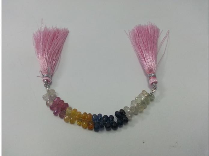 Natural Multi Sapphire Faceted Drops Briolette Beads