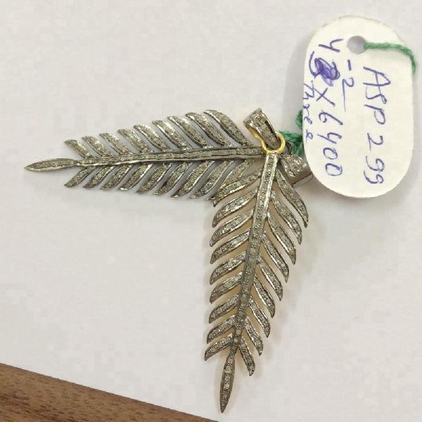 Peacock Feather Natural Pave Diamond Charms