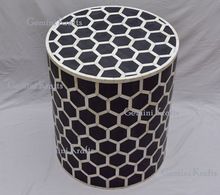 Bone Inlay Round Hexagonal Pattern Stool