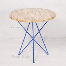 Industrial Round Center Wooden Top Iron Table