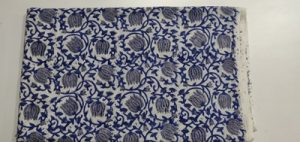 2.5 meter blue Flower Print Hand block Printed Cloth Cotton Fabric