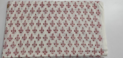 2.5 meter Flower Print Hand block Printed Cloth Cotton white and red Fabric