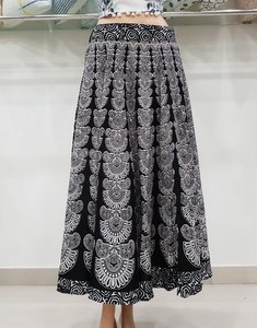 Black Bagru Printed Belly Dance Women Full Skirt Sanganeri Hand Block Indian Ghagra