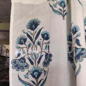 Cotton Dense blue colour beautiful flower Hand Block Print Sun Light Door Curtain