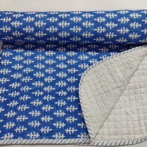 Hand Block blue white Print Baby Kantha Quilt Wrap Blanket