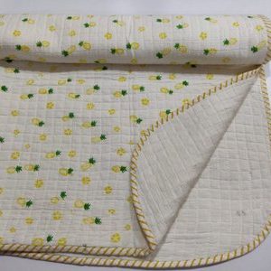 Hand Block panyapal fruit Print Baby Kantha Quilt Wrap Blanket