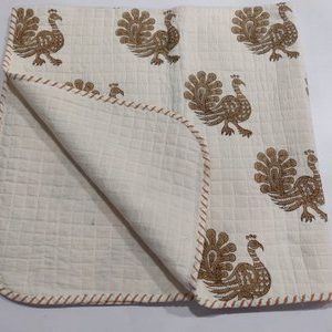 Hand Block peacock Print Baby Kantha Quilt Wrap Blanket
