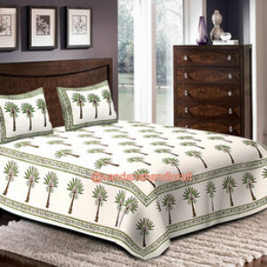 Hand block print Green Palme tree design bed cover