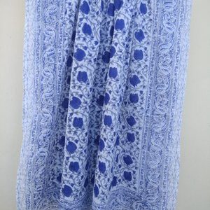 Hand Block Print Sarong, Cotton blue flower Dupatta Stole