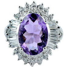 Sterling Silver Ring,Faceted Oval 14x10 mm Cubic Zirconia CZ Amethyst Gemstone Ring