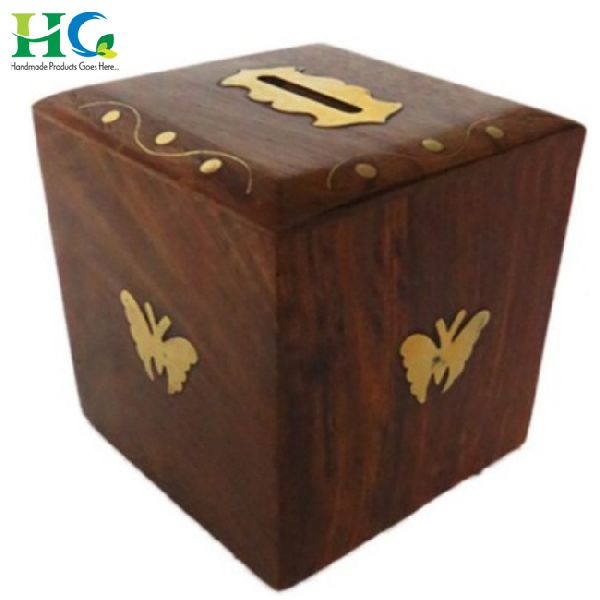 Wholesale Wooden Piggy Bank Brass Inlay Wood Box