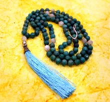 Mala Prayer Beads 108 Hand Knotted 8mm, Dendritic Opal