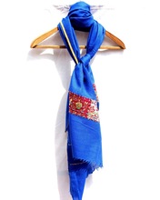 Embroidered Kashmir Warm Lambswool Ink Blue Stole