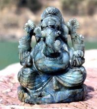 Labradorite Premium Stone Carved Handmade Lord Ganesha Statue