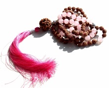 Mala Beads Rudraksha Rose Quartz Spiritual Gemstone 108 Beads Tassel Mala