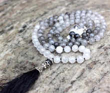 Rutilated Quartz Gemstone Tassel Yoga Mala, Necklaces Type : Beaded Necklaces