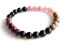 Tourmaline Gemstone Round Beads Stretchable Bracelet, Color : Shades of Black, Brown, Pink Purple