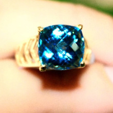 Yellow Gold and Swiss Blue Topaz Gemstone Wedding Anniversary Engagement Ring